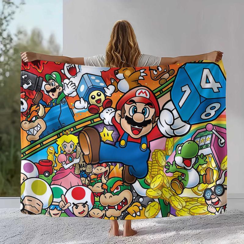 Retro M-Mario Bros Game Cartoon Flannel Blanket,Ultra Soft Warm Plush Throw for Home Bedroom Bed Sofa Cover Camping Picnic gift