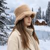 Solid Color Plush Fisherman Hat Cold -proof Winter Panama Hat Fashion Faux Fur Bucket Hat  Men