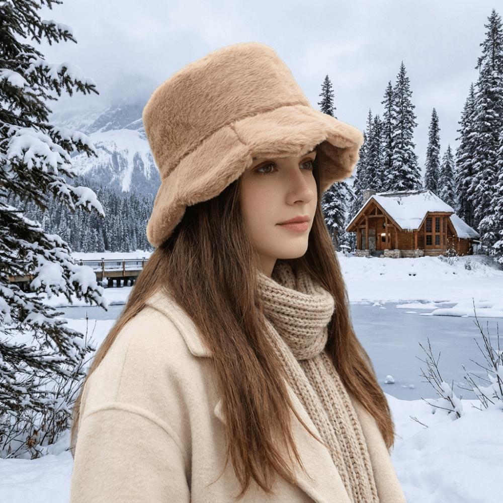 Solid Color Plush Fisherman Hat Cold -proof Winter Panama Hat Fashion Faux Fur Bucket Hat Men