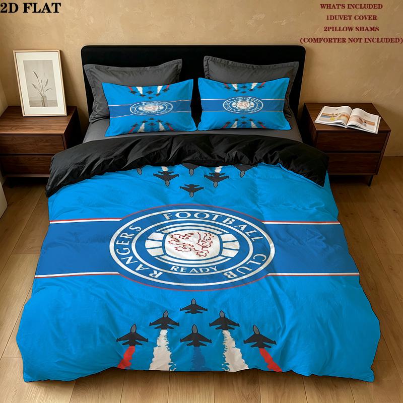 Rangers Fc Pattern Bedding Quilt Set Quilt Cover Pillowcase Home Birthday Gift(1 * duvet cover + 2 * pillowcase, without core)