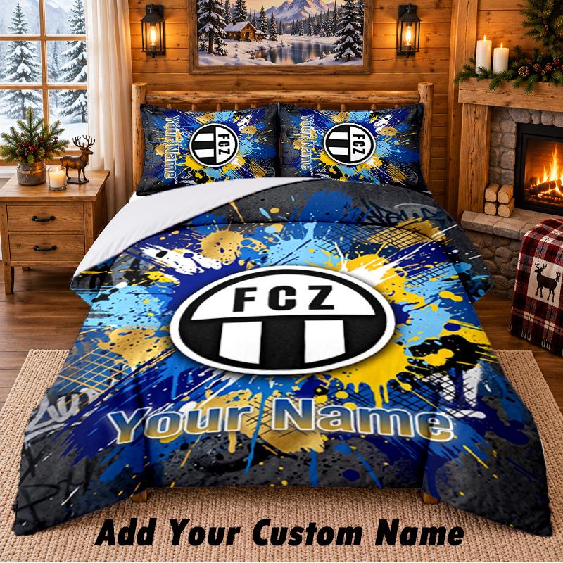 FC Zürich Pattern Bedding 3Pcs Set Custom Name, Bed Sheet And Pillowcases For Home Bedroom