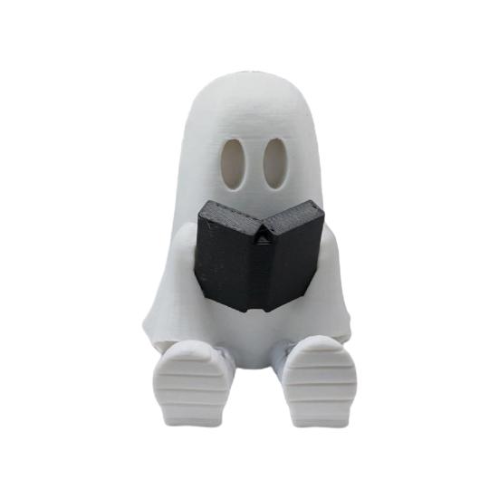 Nostalgie Ghost Reading Book Figurine, 3D Printed Cute Statue with Movable Joints, Halloween Mini Decorative Ornament for Bookshelf, Desktop Decor