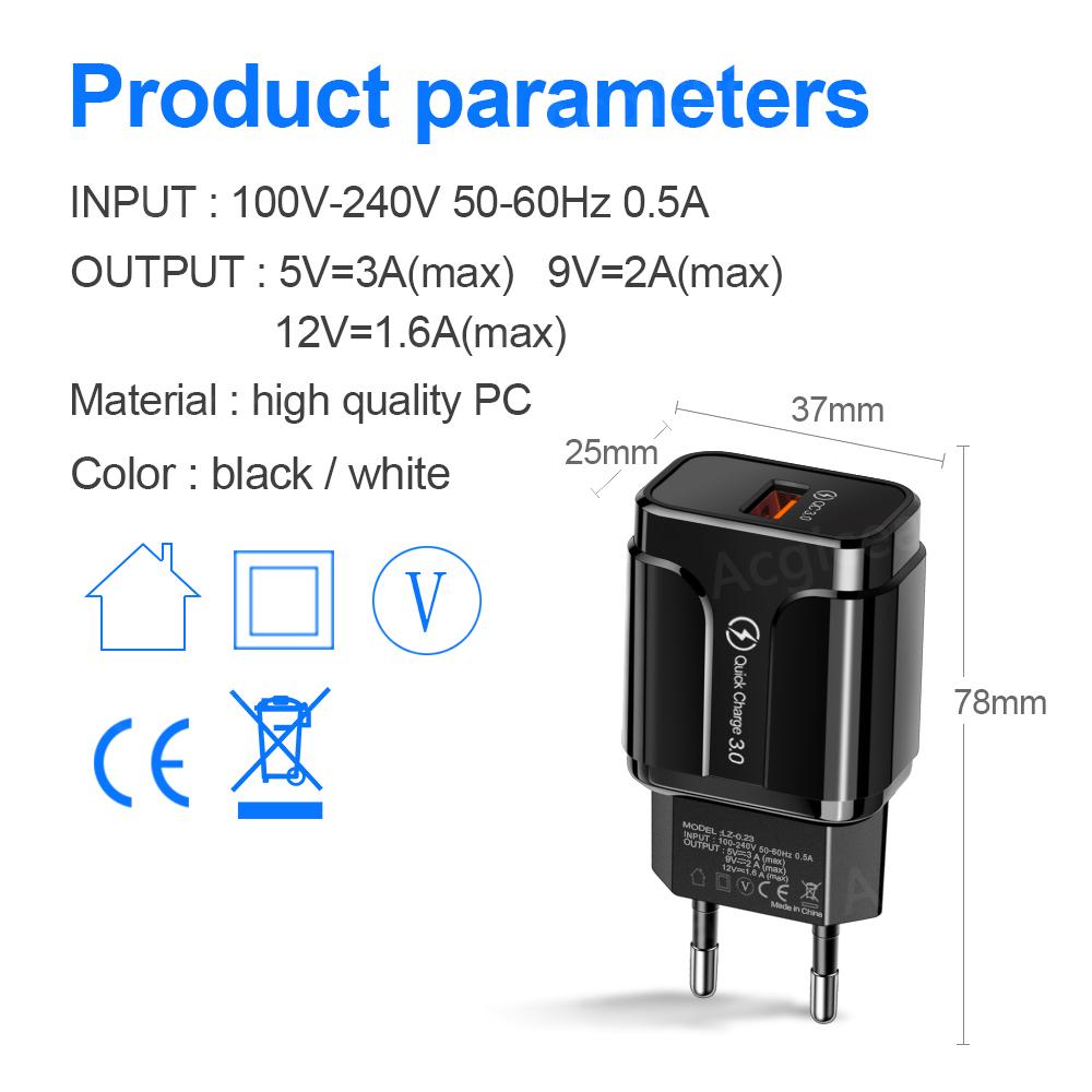 Быстрая USB зарядка 18 Вт Quick Charge Адаптер питания для мобильного телефона для iPhone Samsung Xiaomi Портативный EU/US вилка Зарядное устройство для быстрой зарядки