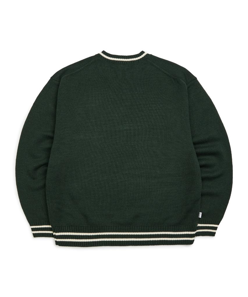 MARK GONZALES Angel V-Neck Preppy Knit - D/Green