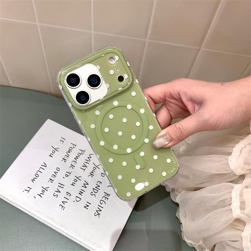 Магнитный чехол однотонный в горошек для iPhone 17, 16 Pro Max, 15, 14
