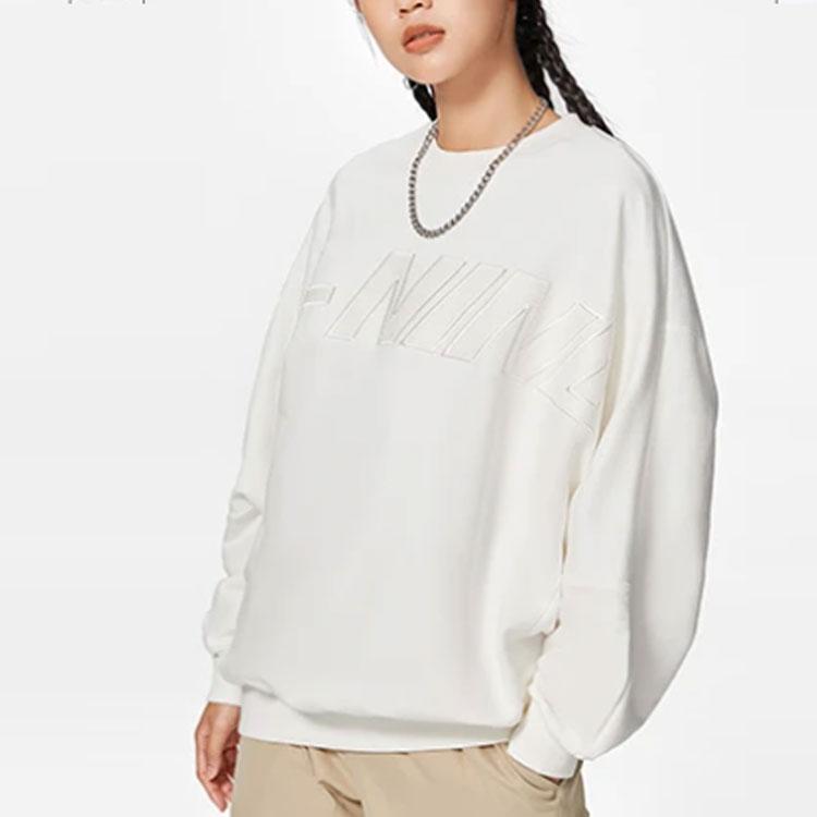 Li-Ning Чистый цвет повседневный спортивный дышащий длинный рукав свободный свитшот мужские топы молочно-белый AWDS927-2