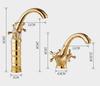 Dual Handles Antique Basin Faucet Hot and Cold Water Crane Bronze Sink Faucet Bathroom Vintage Mixers Taps Gold