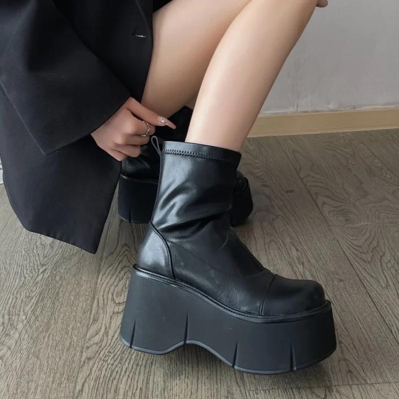 Женские ботильоны на платформе, туфли на высоком каблуке, зимние дизайнерские новинки 2025 года, повседневные готические ботинки челси, модные женские ботинки
