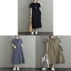 Japanese Style Loose Cotton Linen Short Sleeve Dress With Pockets For Casual Wear