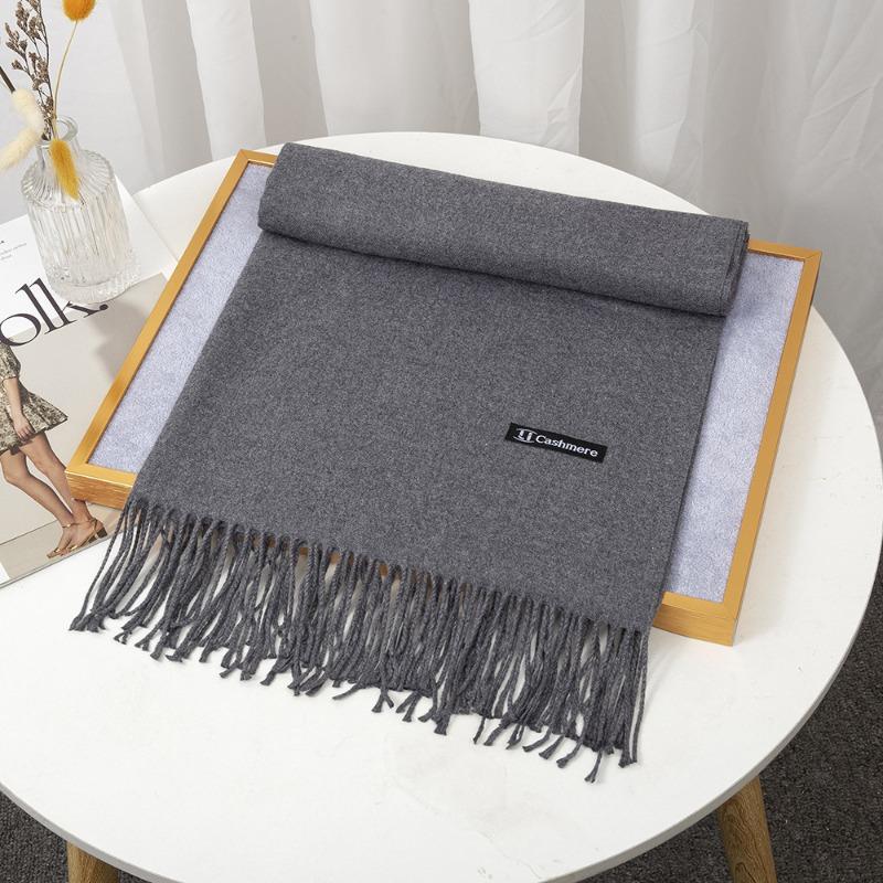 Scarf Women's Winter Monochrome Imitation Cashmere, Warm and Thickened Long Summer New Air-conditioning Fringed Large Shawl