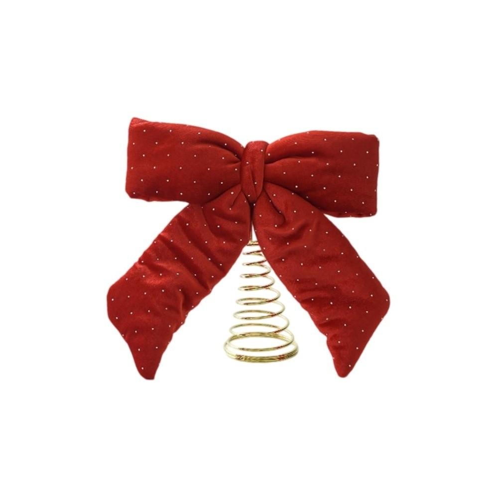 Shock Resistant Polka Dot Bow Tree Topper Cloth Christmas Tree Top Decoration Table Display