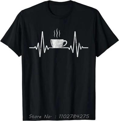 Смешная ЭКГ Кофе Мужская Одежда Кружка Частота Оверсайз Футболка Ropa Mujer Camisetas Хлопковая Футболка Мода Фитнес Футболка