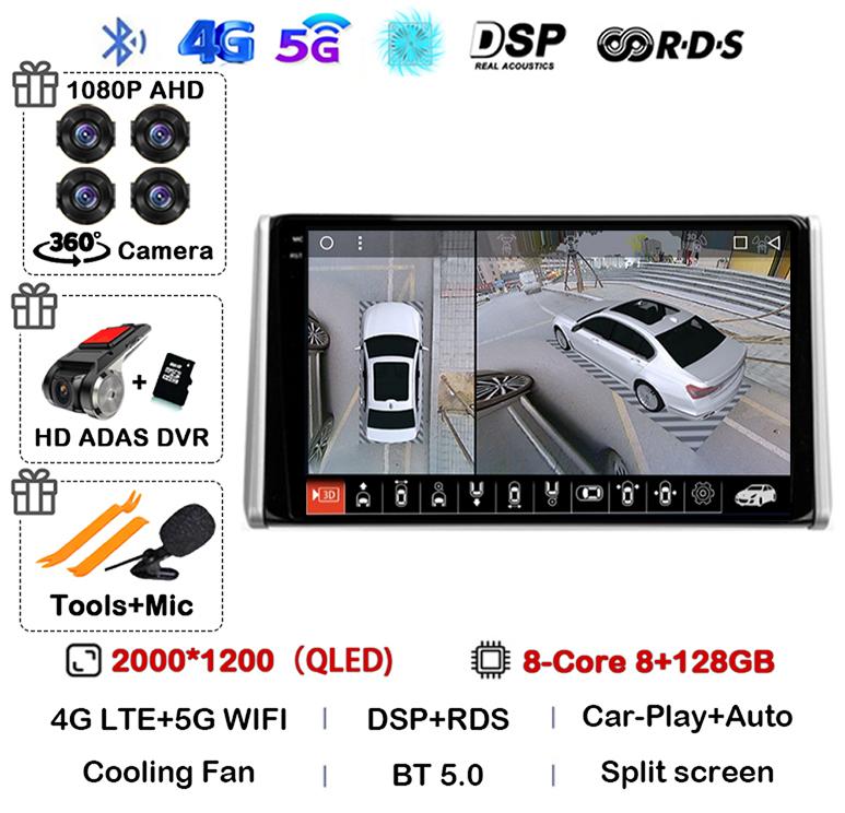 Android 14 Carplay Auto Для Toyota RAV4 XA50 2018 2019 2020 Автомагнитола GPS Мультимедийный плеер Стерео 4G WIFI Камера 360 Головное устройство