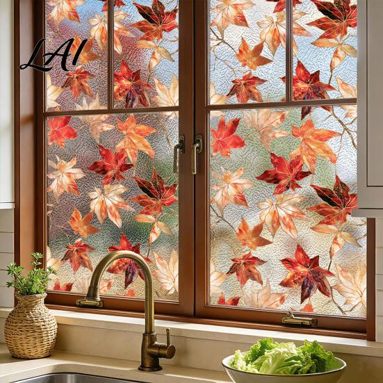 Kitchen Glass Film Water Ripple Texture Floral Window Stickers Decorative Static Privacy Film Stickers Removable PVC Sticker for Home Office