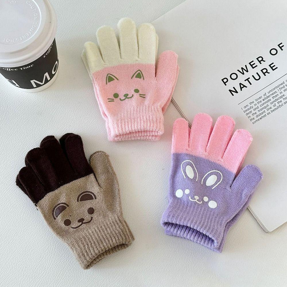 Knitted Knitting Mittens Winter Warm Full Finger Gloves for 4-8 Year Old Baby Boys Girls