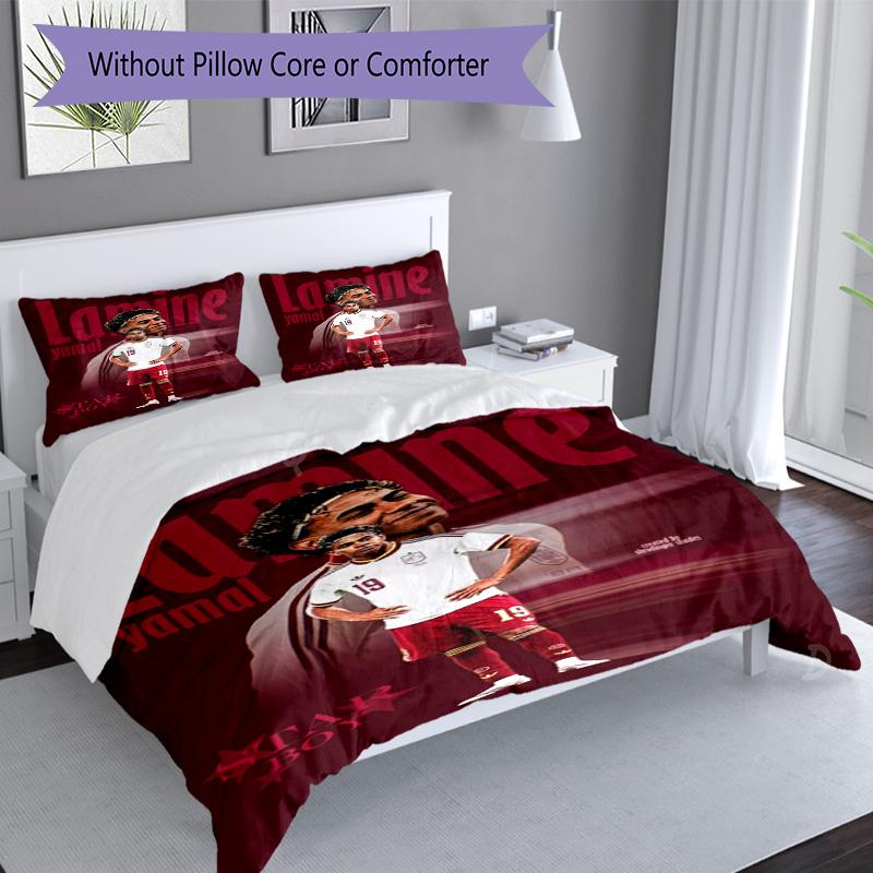 Lamine Yamal Green Spotify Logo Bedding Set,Breathable Bed Linen for Guest Room Decoration,Perfect Housewarming Gift,All Season Duvet Cover with Pillo