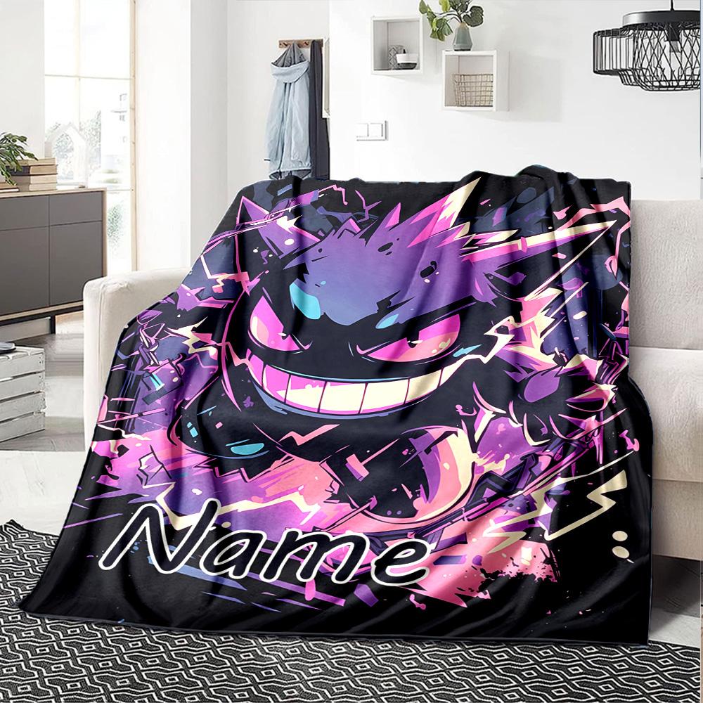 Customizable Gengar2 Throw Blanket – Personalized Name, All-Season Cozy Snug Blanket, Machine Washable, Personalized Blanket