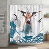 Забавная шторка для душа с кошкой Крутая шторка для ванной с динозавром Дино Дно Японское Море Океанская Волна для Детей Мальчиков Деревенский Деревянный Фермерский Дом