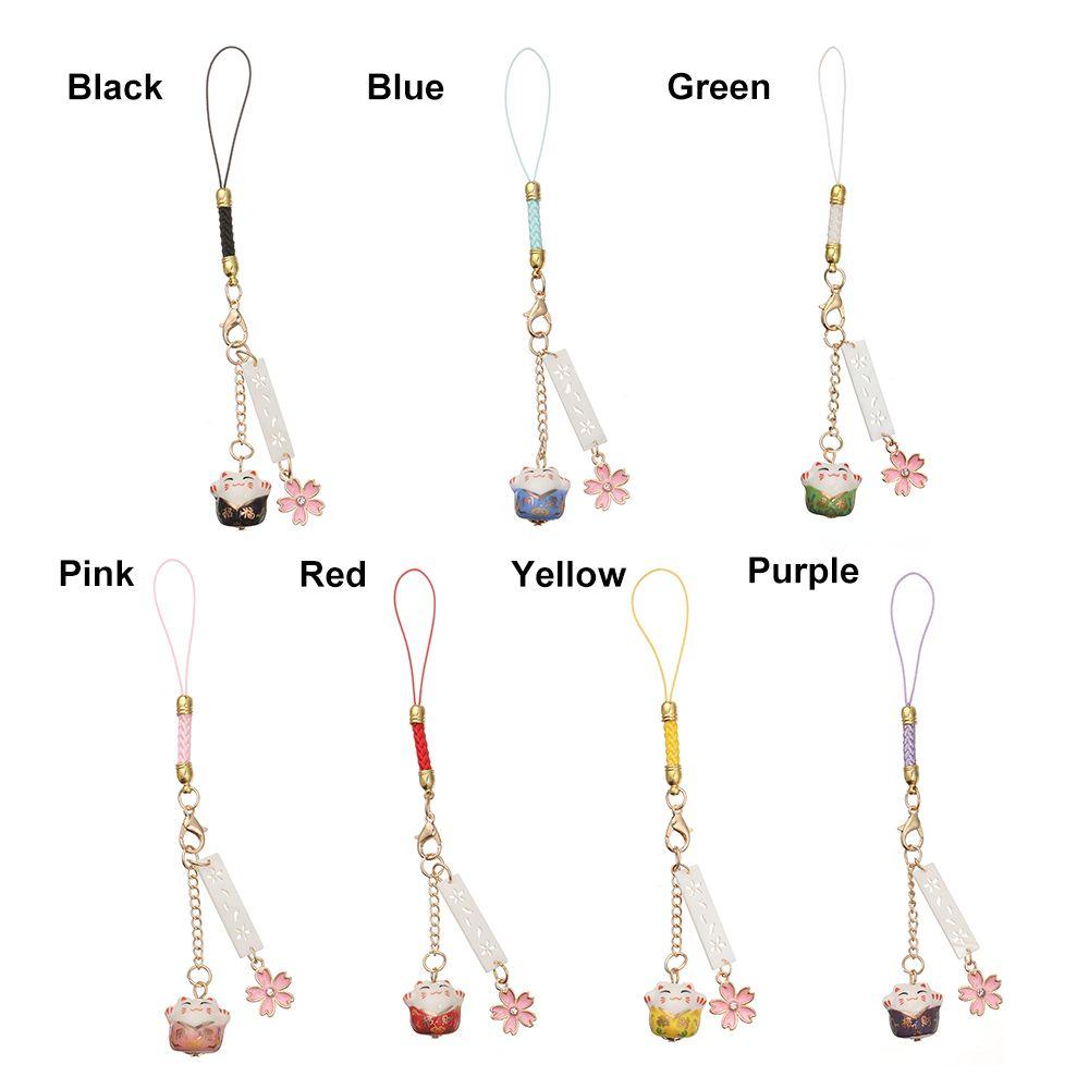 Blossoms Keychain Wrist Rope Anti-lost Lanyard Sakura Lucky Cat Phone Lanyard Phone Strap Lanyard