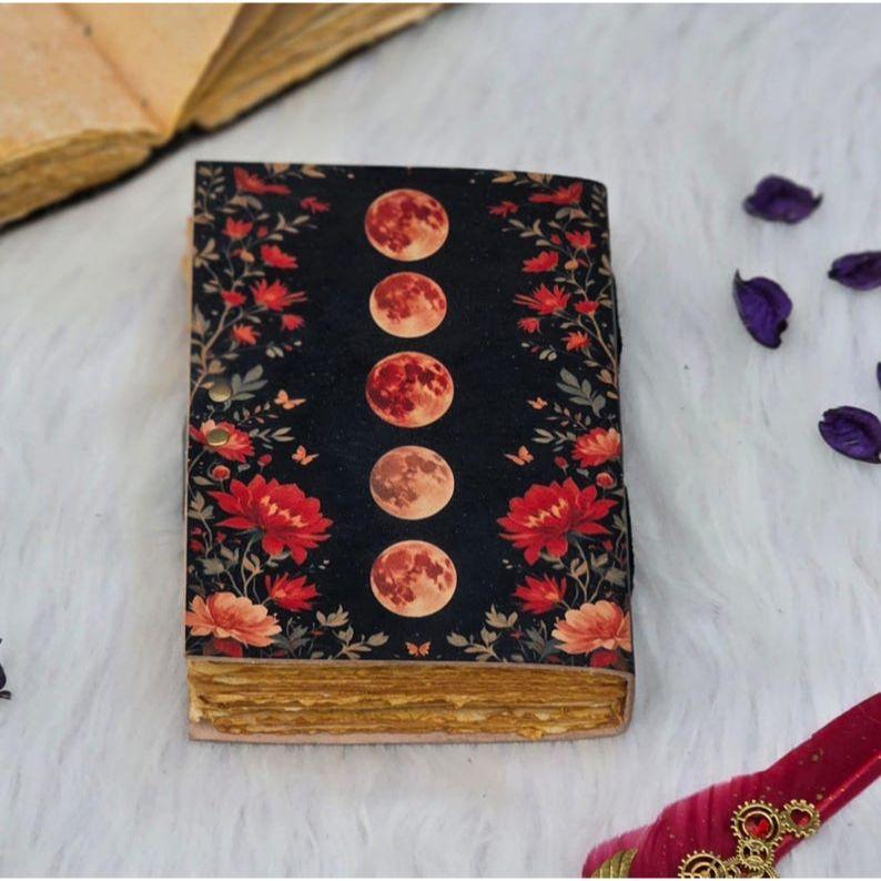 Lunar Blossom Journal | Moon Phase Lock Diary | Vintage Floral Notebook | Witchy Spellbook | Gift for Writers & Dreamers | Grimoire Journal