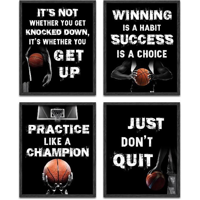 LNLAGBO pirational Basketball Wall Art Prints,Basketball Art Prints,Sports Canvas Posters for Sports Fans Boys Guys Room Dorm Bedroom Wall Decor,Set