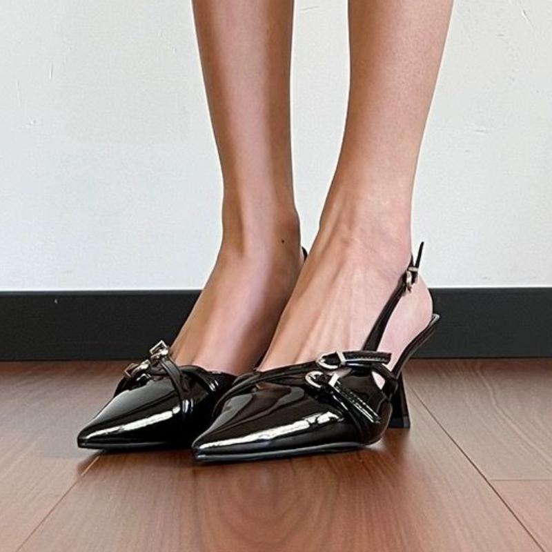 Модные сексуальные туфли-лодочки с острым носком, женские сандалии, летняя новая обувь 2025, слинбэки, вечерние шлепанцы, женские туфли для платья, брендовые туфли с пряжкой, Mujer