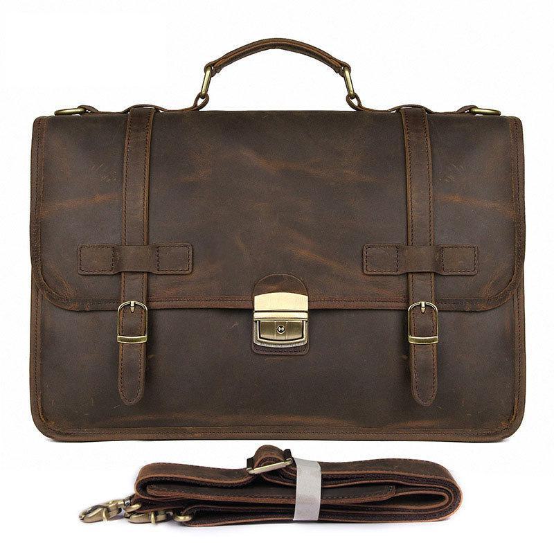 Jiameida British Style Winter Leather Briefcase: Men's Exquisite Crazy Horse Leather Business and Computer Handbag