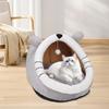 Милая пещера-кровать для кошки, забавное кошачье гнездо с подвесным шариком, уютная успокаивающая кровать для кошки с ушками, моющаяся съемная подушка для домашних кошек, котят и маленьких питомцев