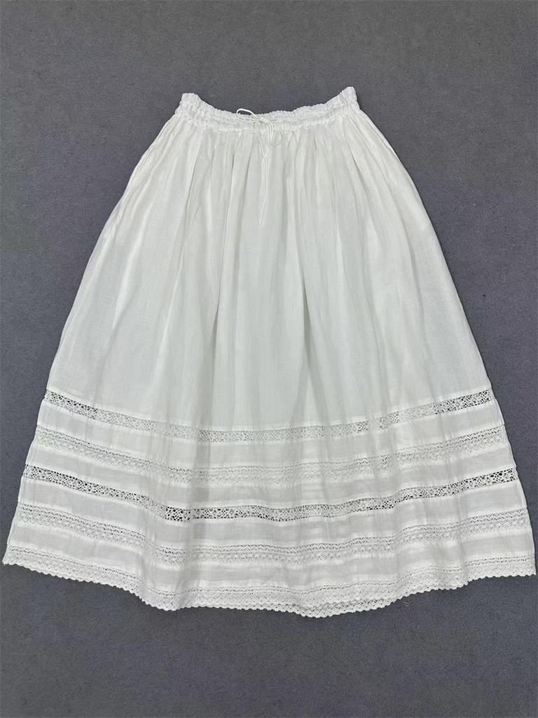 Johnature Лето Осень Японские кружевные панели Чистый Рами Эластичные юбки на завязках Свободные женские юбки Мори