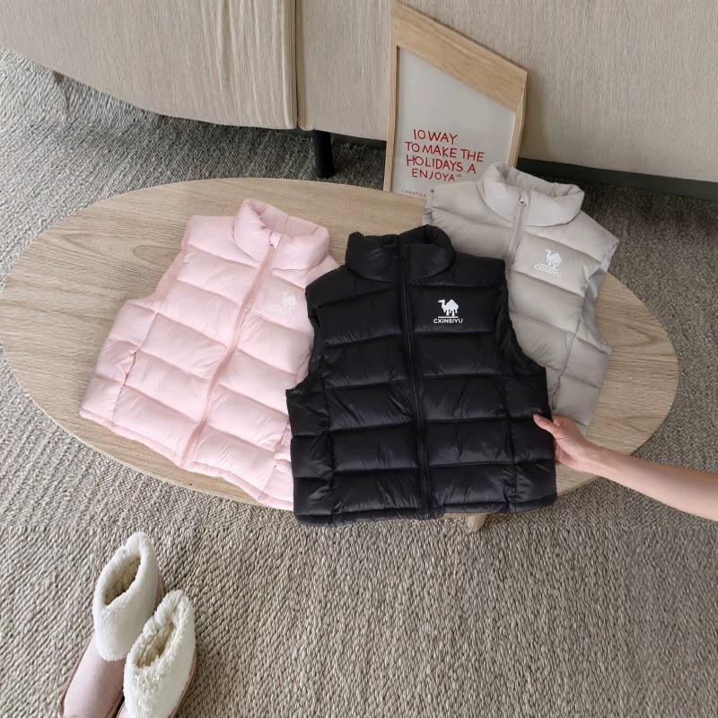 Kids Winter Warm Puffer Vest With Stand Collar Cotton Padding Unisex Thick Sleeveless Jacket Boys Girls