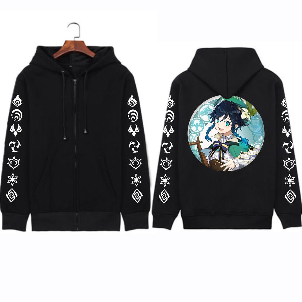 Game Genshin Impact унисекс Барбатос толстовки на молнии каваи с мультяшным принтом негабаритная уличная одежда для женщин и мужчин свободные теплые куртки на молнии пальто