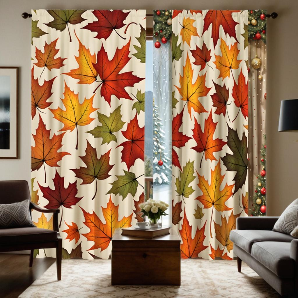 2 шт. HD Осенние кленовые листья декоративная занавеска Желтая завязка цифровая печать занавеска украшение для дома стиль украшение liv