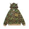 American Retro Camo Star 3D Double Layered Hat Print Ear Plush Cardigan Sweater