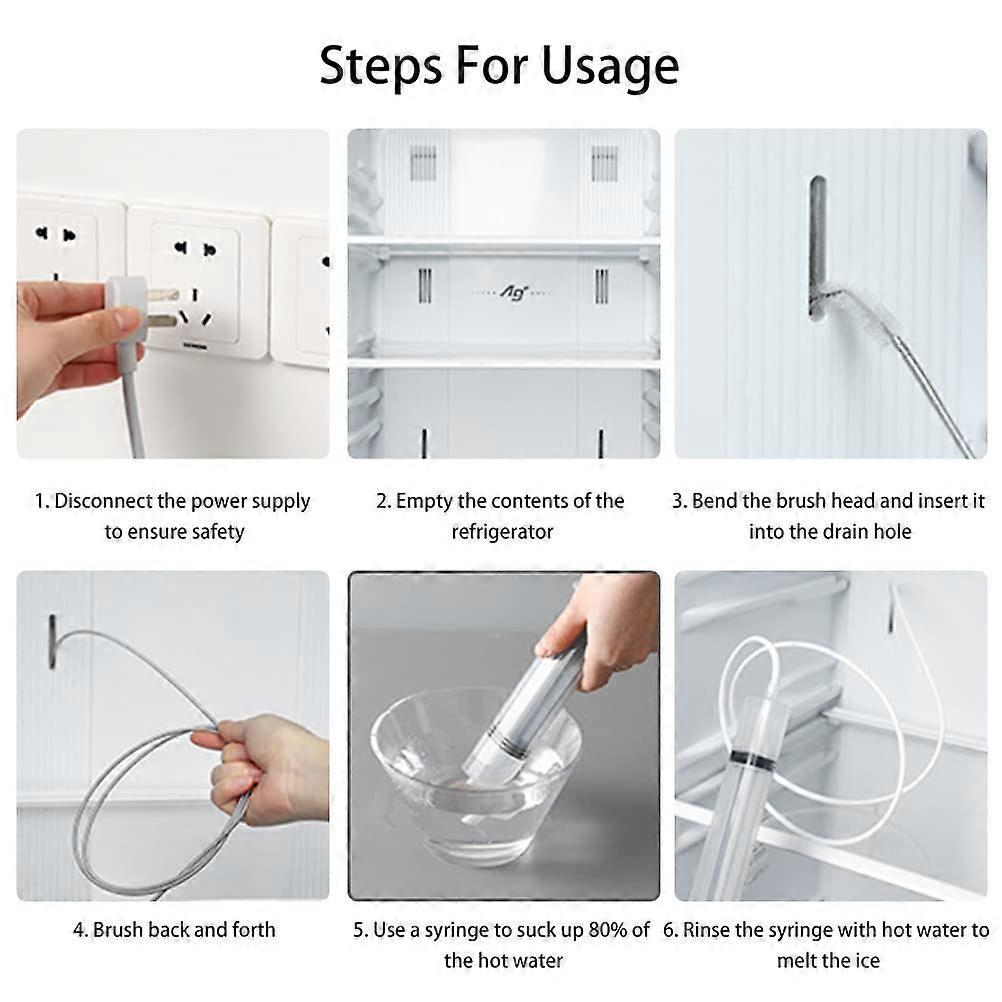 10 Pcs Reusable Refrigerator Cleaning Kit, 1.5M Long Flexible Spiral Brush, Refrigerator Drain Hole Cleaning Tool, Fridge Cleaning