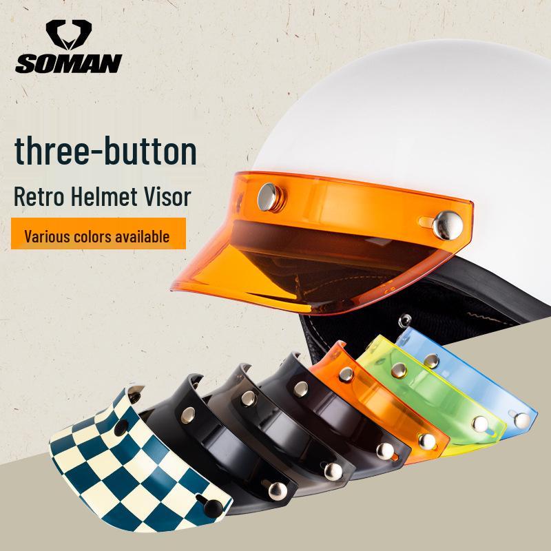 Retro Motorcycle Helmet with Three-Button Sunshade Brim - Half Helmet Design