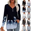 Fashion Tops Casual Pleated V-Neck Plant Print Long Sleeve T-Shirt