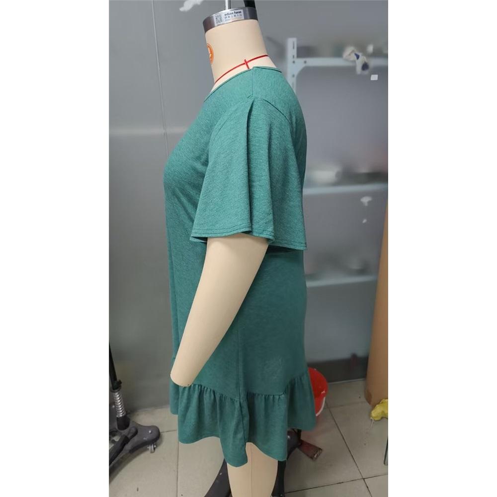 Женское однотонное короткорукавное платье в ретро-стиле с круглым вырезом, больших размеров, с оборками, распродажа одежды