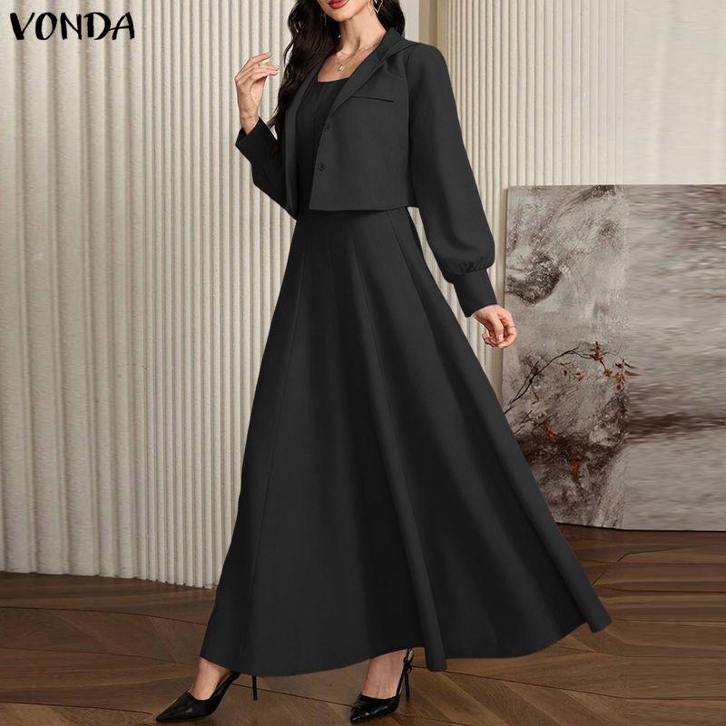VONDA 2 шт. Женские комплекты из двух предметов: топы с длинным рукавом и капюшоном и юбки без рукавов, повседневный костюм
