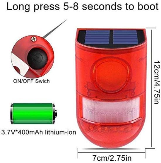 Solar Powered Warning Crime Automatic Motion 110dB LED Security Tea Parking Lot Light, Outdoor, Prevention, Anti-Theft, Lighting, Sensor, Siren,