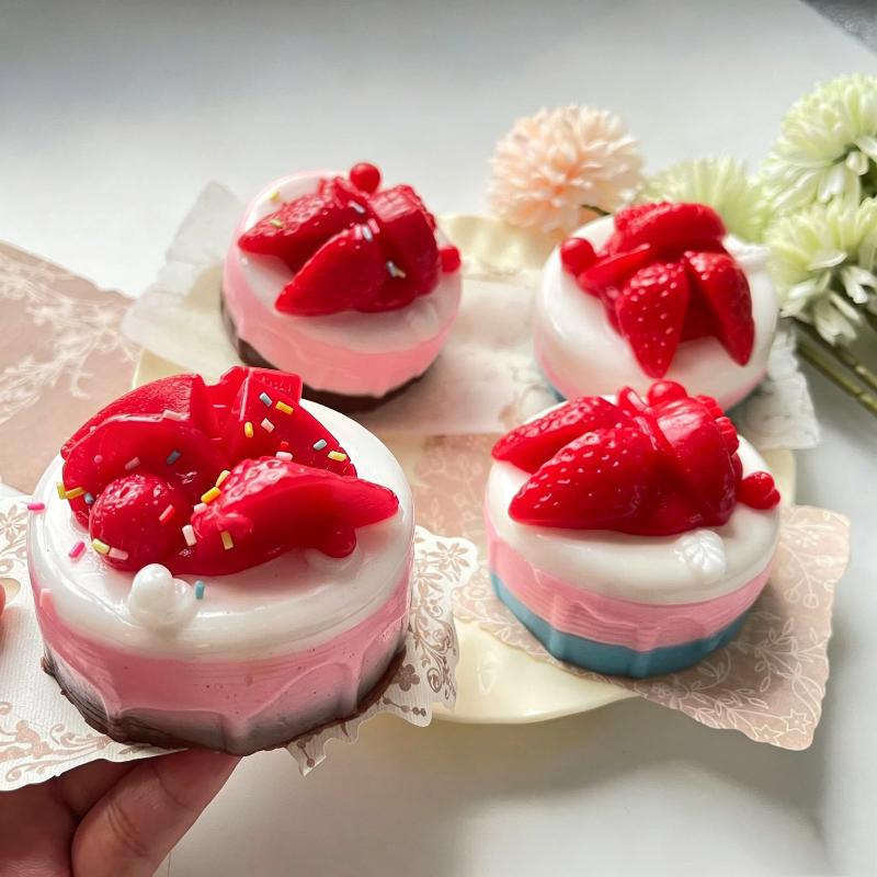 Soft Food Shaped Squeeze Toy Cute Strawberry Mousse Cake Design Stress Relief  Toy for Desk Decor Relaxation Use