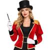 Women Circus Ringmaster Costume Puff Long Sleeve Lapel Collar Tassel Shoulder Jacket Chain Button Hat Gloves Magic Wand for Halloween Cosplay Party