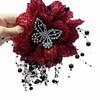 Hot-Selling Rose Flower Ribbon Anti-Rhinestone Butterfly New Ultra-Sparkling Shark Clip High-End Vintage Hair Claw Versatile Elegant Hair Accessory