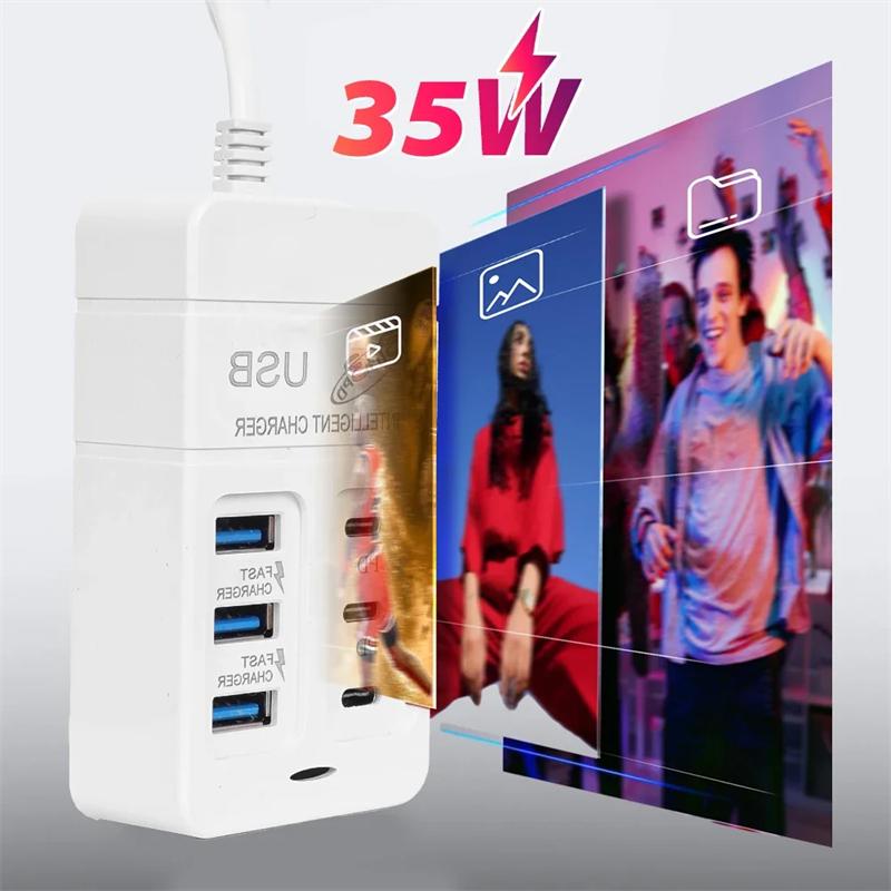 PD 35W Type C USB 6 портов удлинитель зарядная станция быстрая зарядка штекер адаптер USB A телефон настенное зарядное устройство для iPhone Samsung