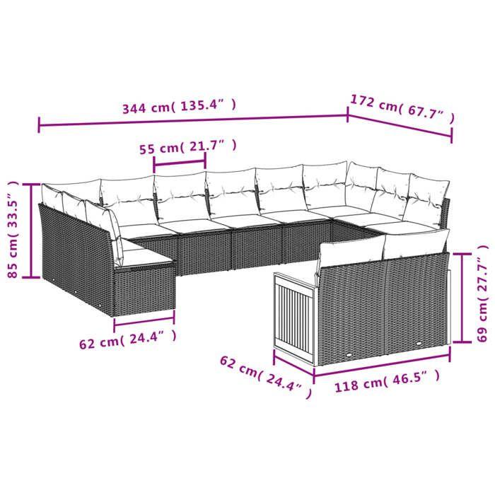 VidaXL Salon de Jardin avec Coussins 12 pcs, Canapés de Terrasse, Ensemble de Meubles de Patio, Mobilier d'Extérieur, Gris 3228125
