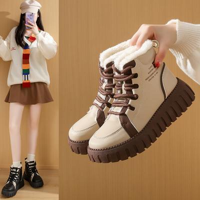 Инс тренд бархатные ботинки Мартин женские 2025 зима новые повседневные на толстой подошве увеличивающие рост студенческие термо локомотивные ботинки WS821