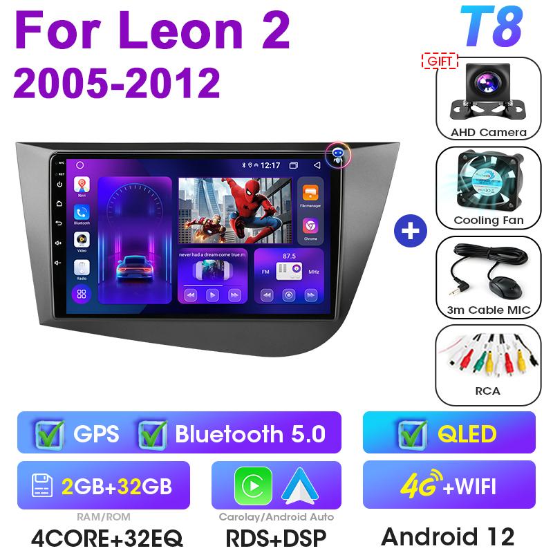 2 Din Android 12 автомобильный радиоприемник для Seat Leon 2 2005 - 2012 мультимедийный видеоплеер GPS 4G Carplay Auto Stereo RDS IPS DVD головное устройство