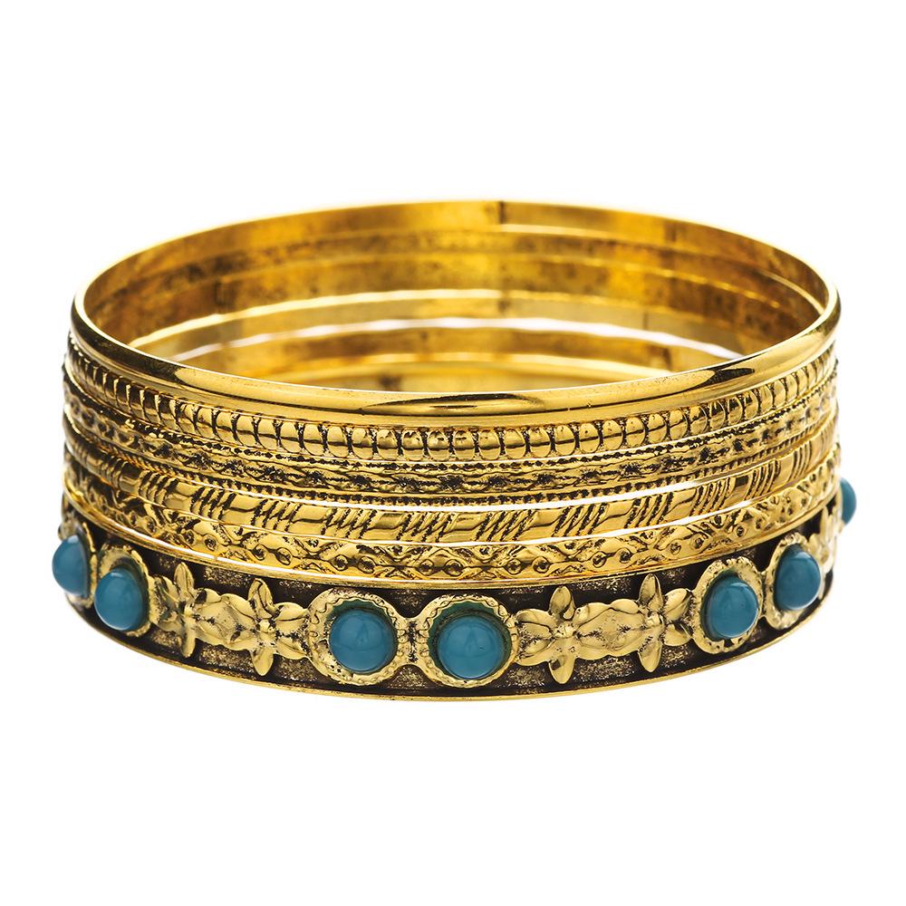 Винтажный хип-хоп индийский сферический браслет-манжета набор из 9 штабелируемых браслетов