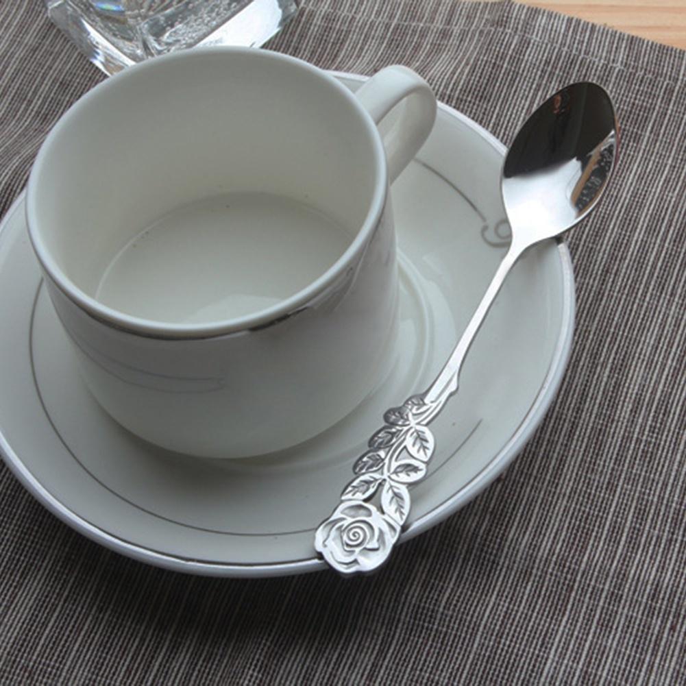 Симпатичная ложка с розой из нержавеющей стали, западная еда, десерт, суп, кофейный напиток, ложка