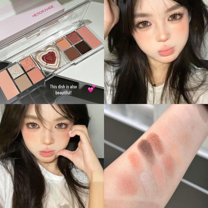 Heartbeat Twelve-Color Heart-Shaped Eyeshadow Palette: Pearlescent, Fine Glitter, Matte, Blush, Highlighter for Enhanced Complexion.