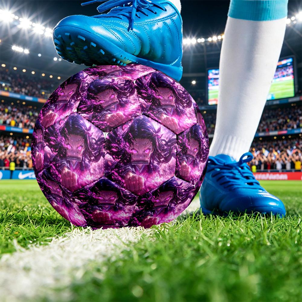 Demon Slayer Printed Size 5 Standard Football, Waterproof PU Training Soccer Ball for Outdoor Sports